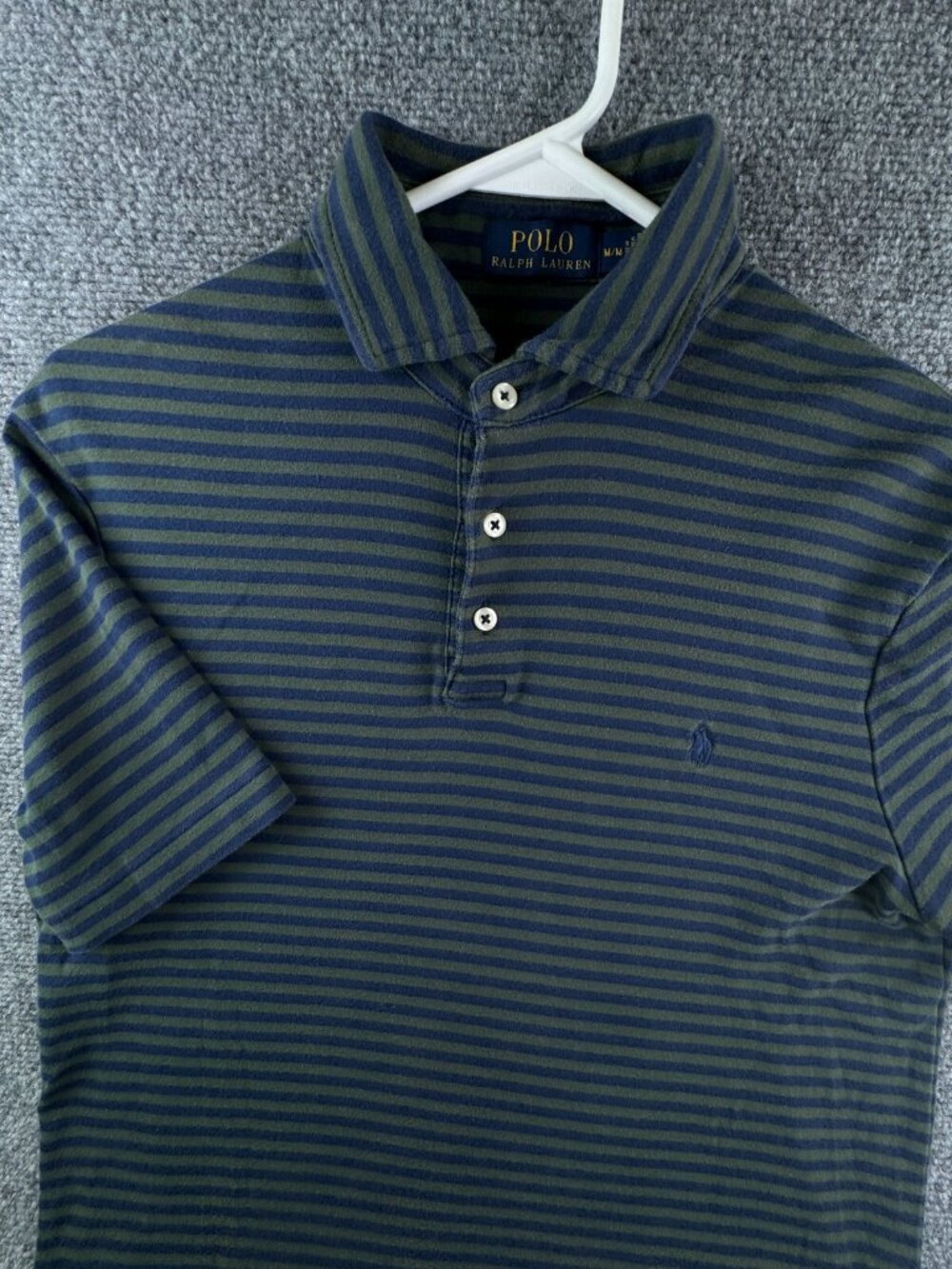 Polo Ralph Lauren Polo Shirt Adult Size Medium Green Blue Striped Cotton Preppy